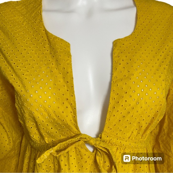 J. Crew Mustard Yellow Eyelet V-Neck Tunic Blouse Cover Up Women's Size S - Picture 5 of 6